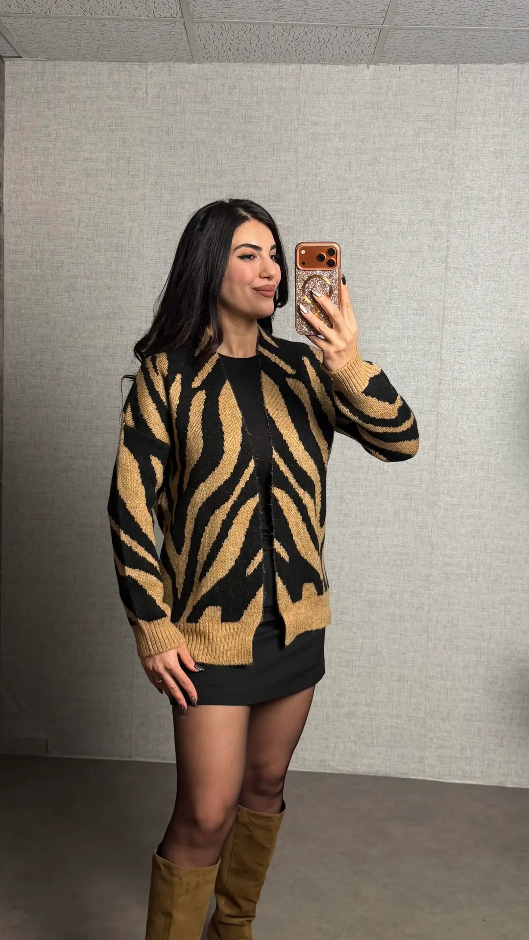 Lis Kahverengi Zebra Desen Hırka
