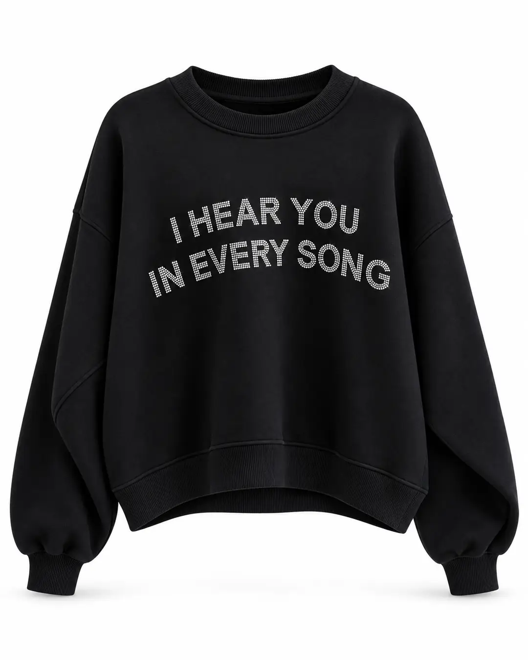 Ruse Siyah Taşlı Bisiklet Yaka Sweatshirt - Siyah