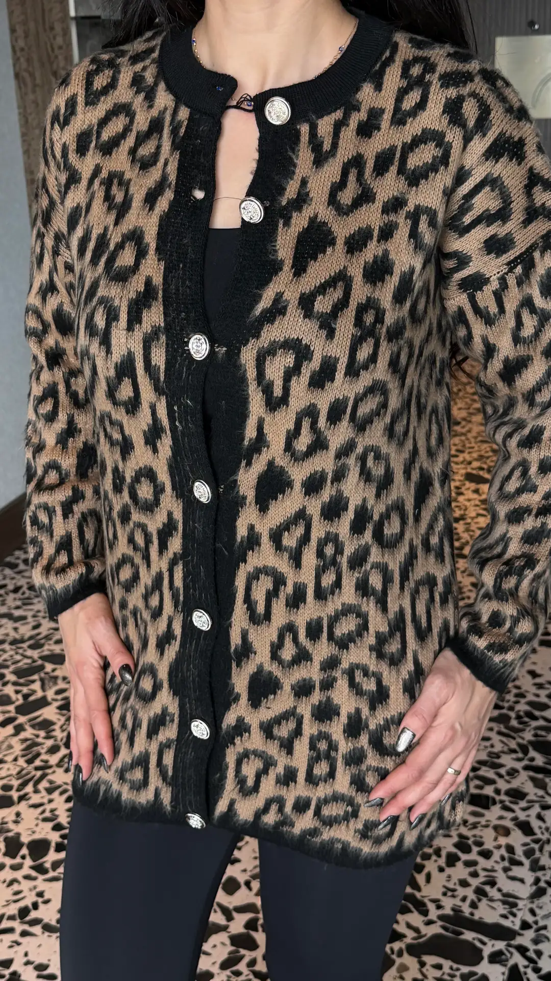Joly Kahverengi Leopar Desenli Hırka