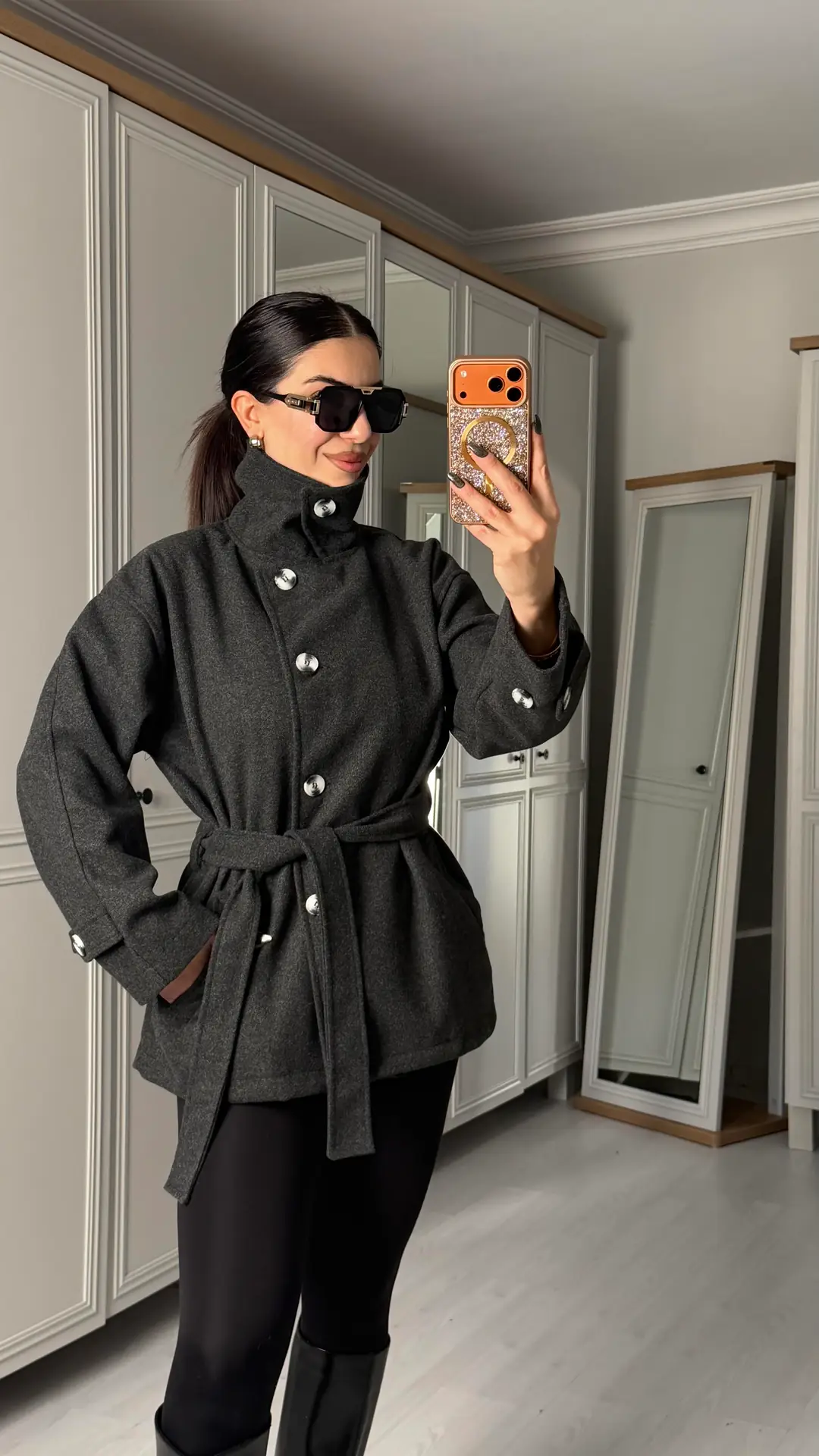 Cunna Antrasit Dik Yaka Kaşe Kaban