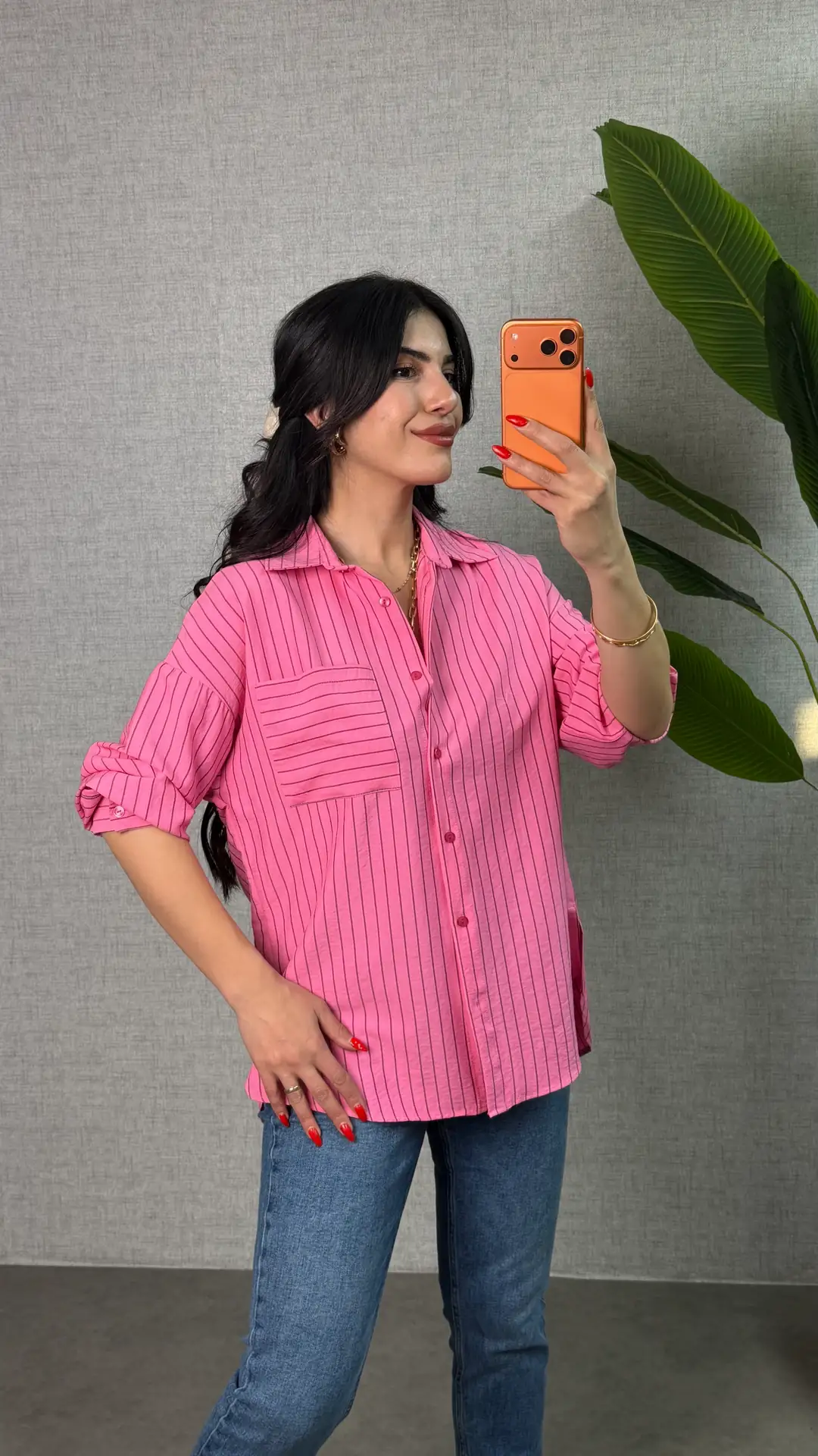 London Pembe Çizgili Gömlek - Pembe