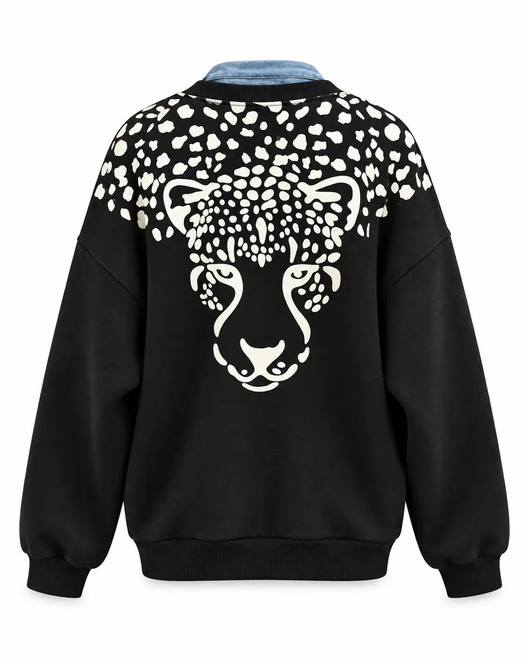 Coly Siyah Denim Fularlı Üç İplik Sweatshirt