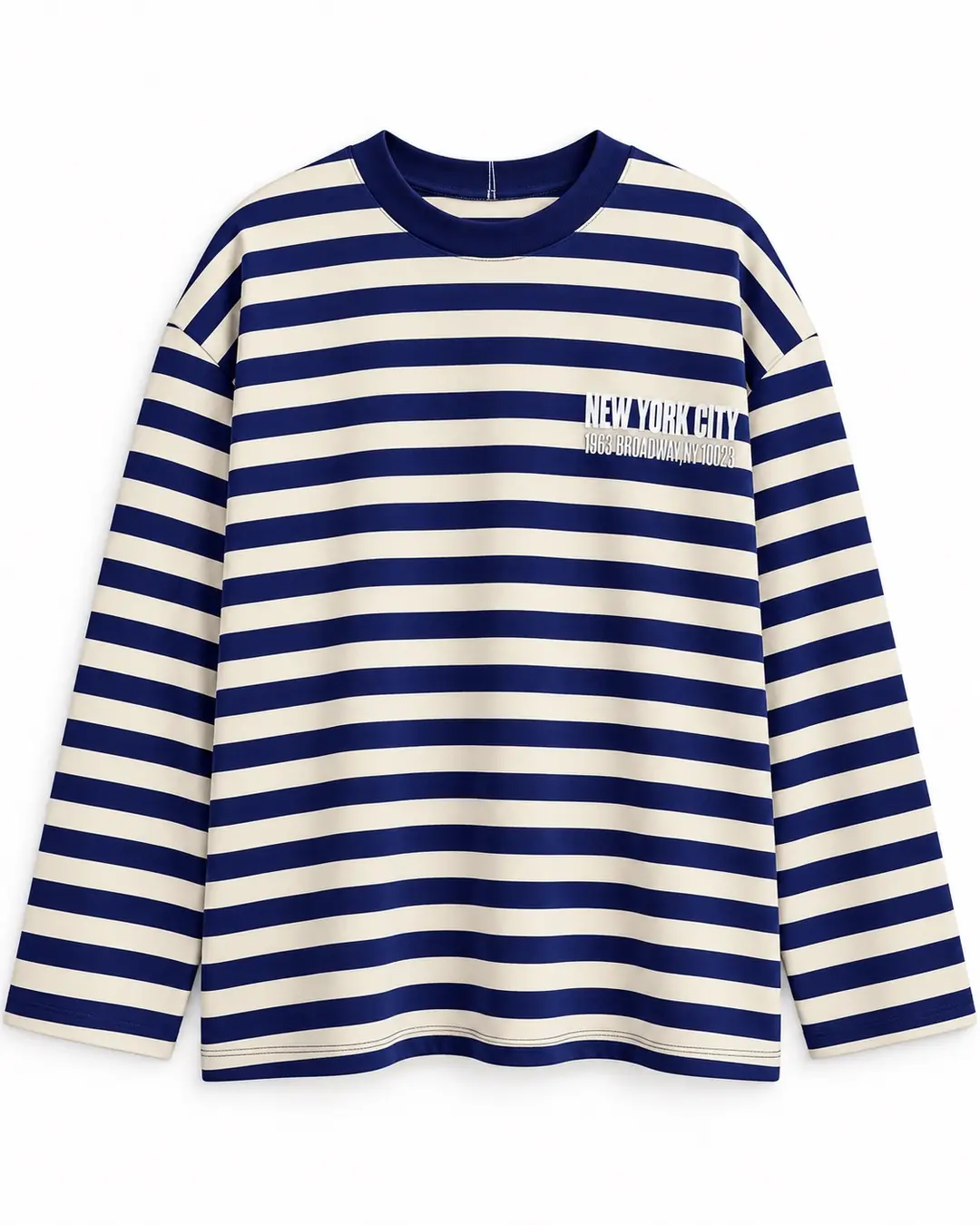 New York City Baskılı Çizgili Sweatshirt - Lacivert