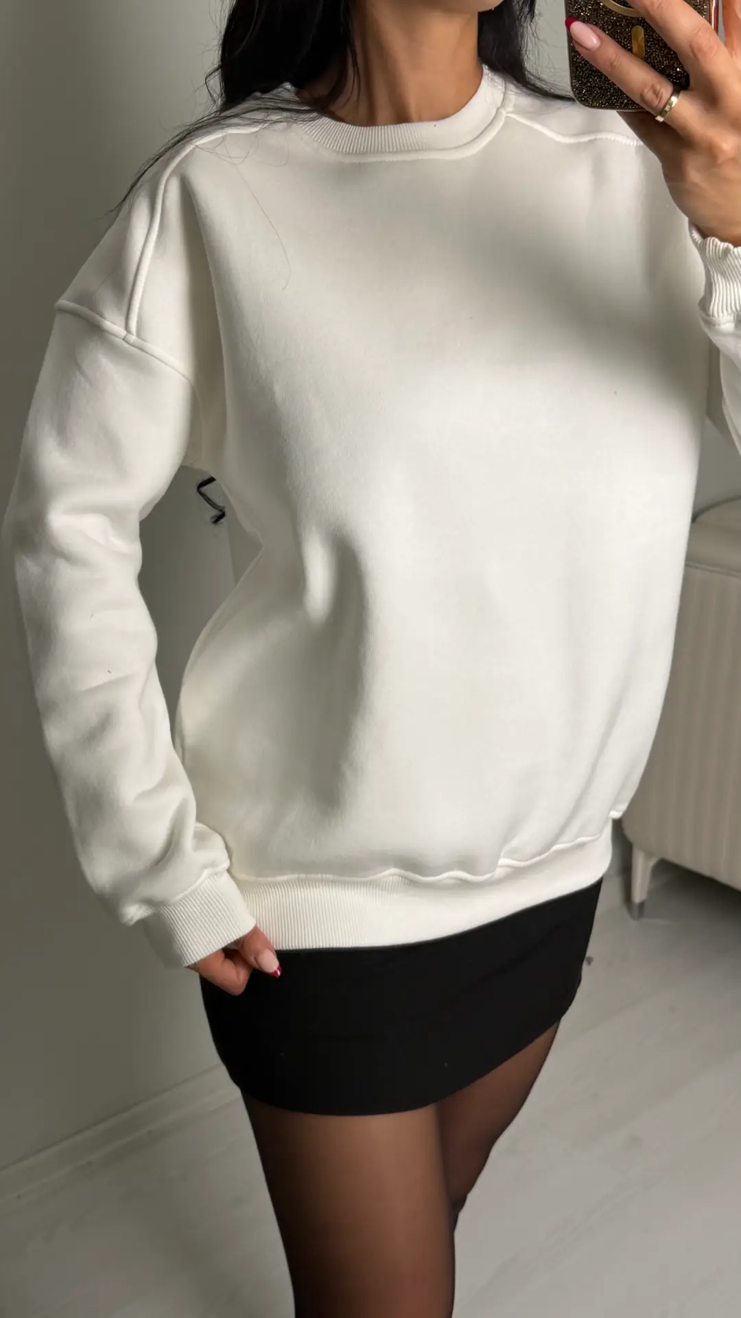 Vane Beyaz Bisiklet Yaka Sweatshirt