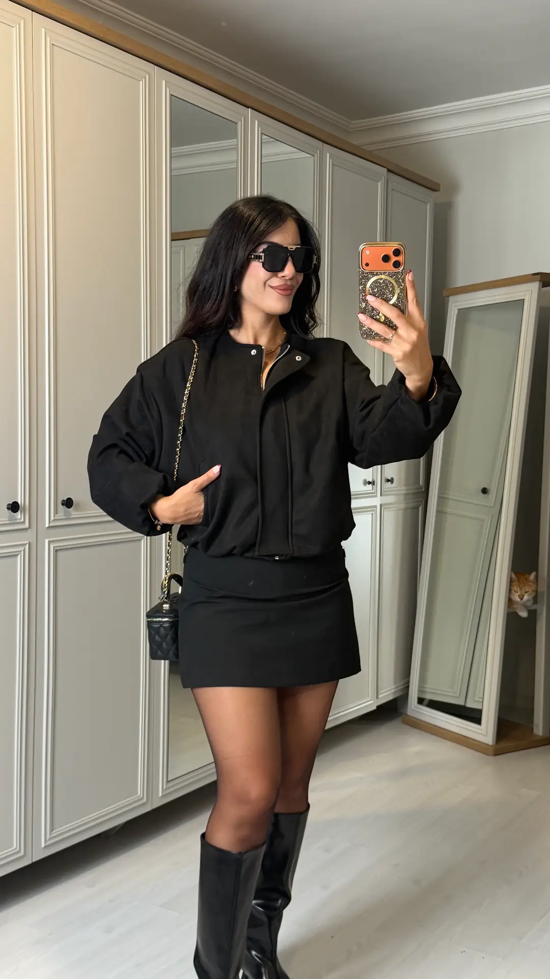 Risa Siyah Süet Bomber Ceket - Siyah