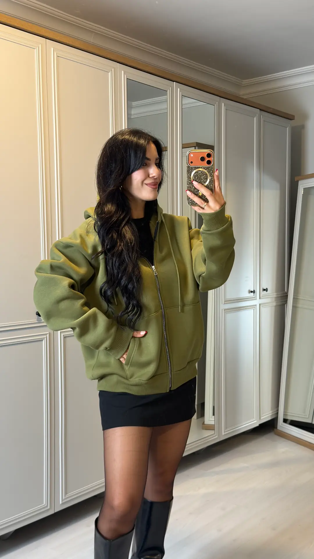Alina Yeşil Kapüşonlu Üç İplik Sweatshirt - Yeşil