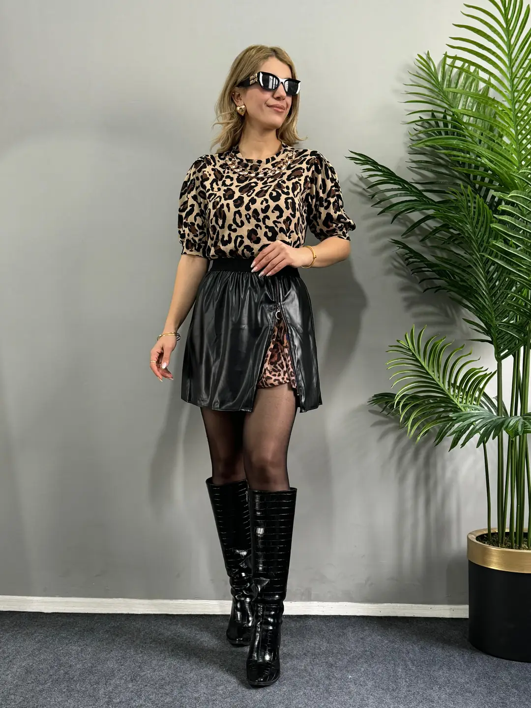 Gips Leopar Detaylı Kolyeli 2'Li Takım - Leopar