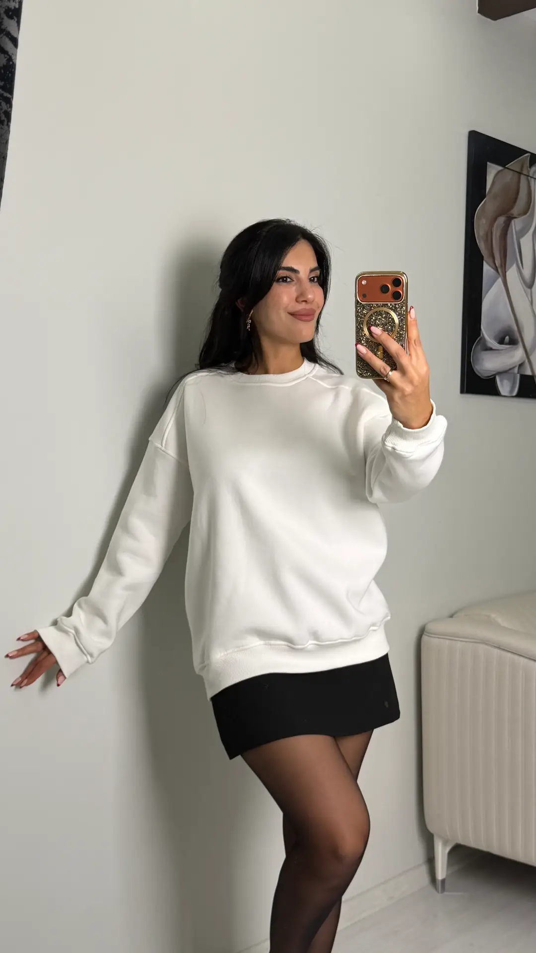 Vane Beyaz Bisiklet Yaka Sweatshirt